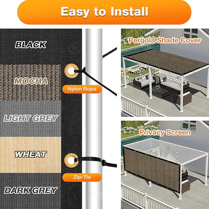 Artpuch Outdoor Pergola Shade Cover 21x22 FT Sun Shade Cloth with Grommets Mocha 90% UV Protection Canopy Patio Privacy Screen (Customized Available)