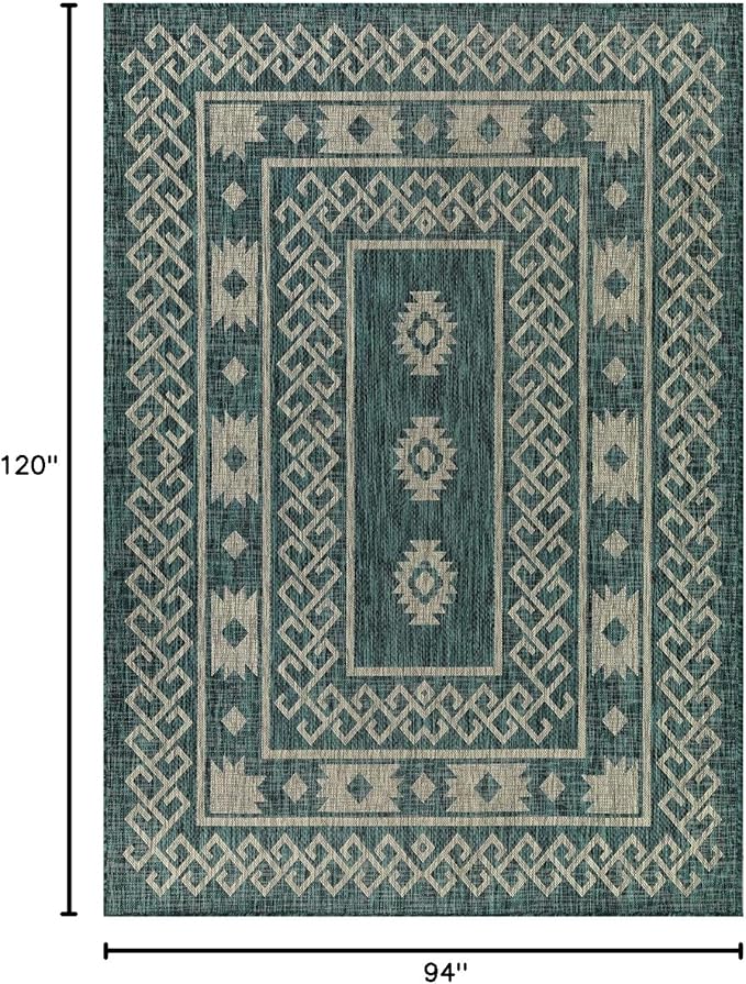 Antep Rugs Patio 8x10 Outdoor/Indoor Southwest Aztec Native Area Rug (Green, 7'10" x 10')