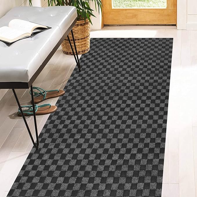 4' x 6' Runner Rugs with Rubber Backing, Indoor Outdoor Utility Carpet Runner Rugs, Checkered Gray, Can Be Used as Aisle for The RV and Boat, Laundry Room and Balcony