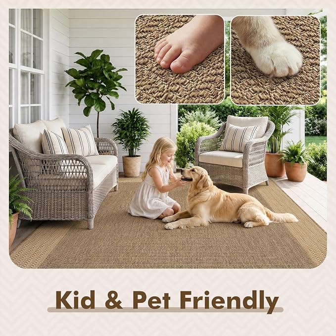 MontVoo-3x5 Outdoor Rug Porch Entryway Rug-Polypropylene Indoor Outdoor Rugs for Entryway Kitchen Balcony Patio, Textured Weave, Durable, Fade-Resistant, Non-Shedding, Modern Neutral Brown
