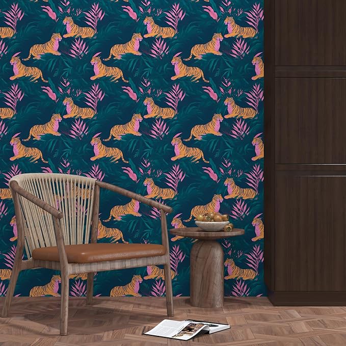 BOKEBEVE Tropical Contact Paper Tiger Wallpaper Peel and Stick Vintage Animal