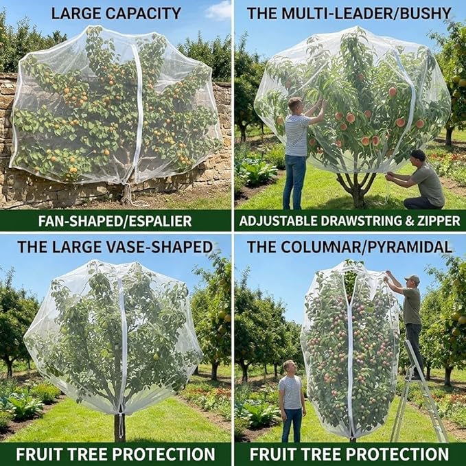 1 Pack 12.5×12.2Ft Extra Large Drawstring & Zipper Fruit Tree Netting Cover - Reusable Bird Netting for Blueberry Bushes, Anti-Cicada/Deer/Squirrel Large Plant Protection Net