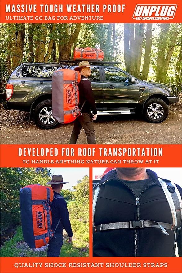 UNPLUG Ultimate Adventure Bag | 1680D Heavy Duty Waterproof Bag | Large Travel Duffle Bag which can be Used for Camping, Motorcycling, Boating, or Hunting