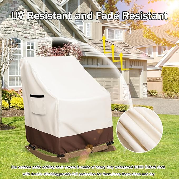 Outdoor Adirondack Rocking Chair Cover 2 Pack,Heavy Duty 600D Waterproof Patio Rocking Chairs Cover for 30" W x 33" D x 32" H Rocking Chair,Beige