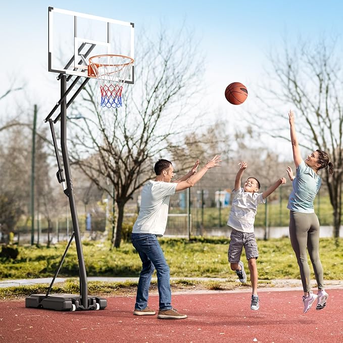10FT Basketball Hoop Adjustable Easily, Basketball Hoop Outdoor with Shatterproof PC Backboard, Portable Basketball Hoops & Goals for Kids/Teens/Adults in Backyard, Driveway and Court