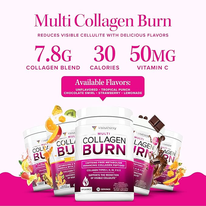 Hydrolyzed Collagen Powder for Weight Loss - Collagen Burn Ultimate Beauty Complex Multi Collagen Peptides Powder for Women with Types I II III V and X for Fat Burning Support - Unflavored