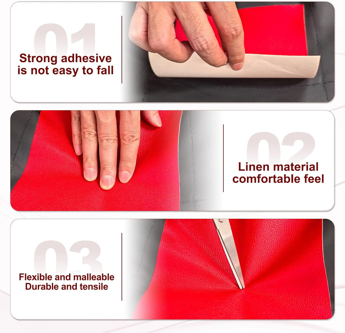 PATIKIL Leather Patches Tape for Furniture, 3.2 x 61 Inch Self Adhesive Vinyl Leather Repair Kit Cover Sheet for Couch, Sofa, Car Seats, Office Chair, Red
