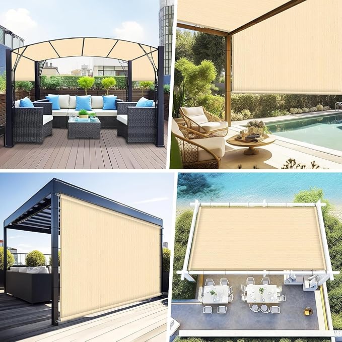 Shade&Beyond 9' W × 11' L Pergola Shade Cover Wheat Pergola Cover Canopy Replacement Shade Cloth for Garden, Patio, Deck, Porch with Grommets and Rods(Make Custom Size)