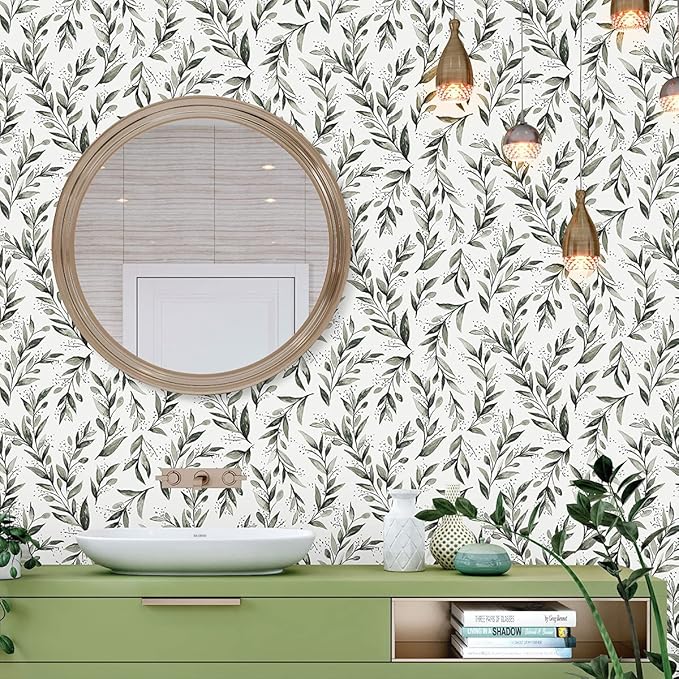 Livebor Green Leaf Peel and Stick Wallpaper Olive Leaf Contact Paper 17.7inch x