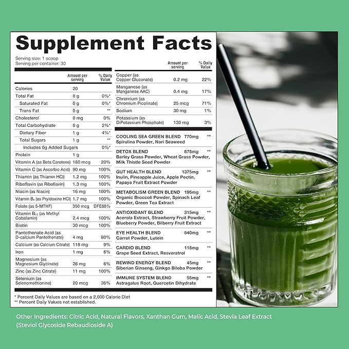 Best Tasting Super Greens Powder with 40+ Superfoods – Delicious Daily Green Powder with Vitamin B12, Zinc, Vitamin C, Magnesium & Calcium – Green Juice Superfood Mix - Blueberry Acai Flavor