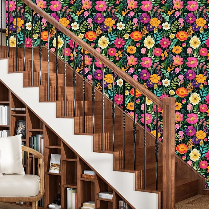 BOKEBEVE Watercolor Floral Wallpaper Peel and Stick Colorful Contact Paper