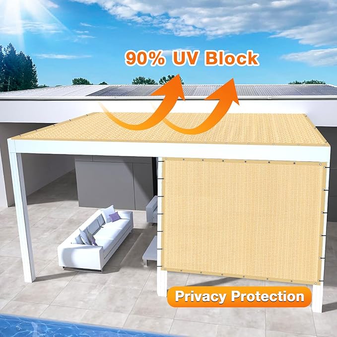 Artpuch Outdoor Pergola Shade Cover 8' X 13' Sun Shade Cloth with Grommets, 90% UV Protection Canopy Patio Privacy Screen (Customized Available) GN107, Wheat