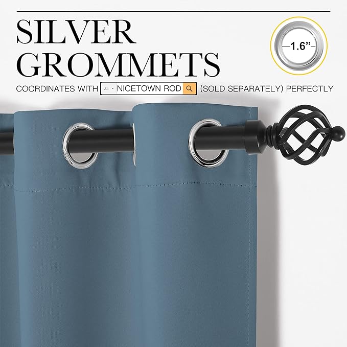 NICETOWN Smoky Blue Blackout Curtains 86 inches Length