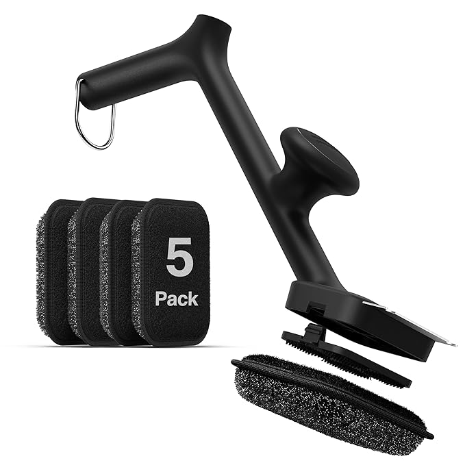 BBQ Grill Brush Bristle Free - 17" Safe Steam Grill Cleaner Brush with Scraper and 5 Brush Heads for Porcelain/Gas/Charcoal Grill Outdoor Grill Barbecue Cleaner