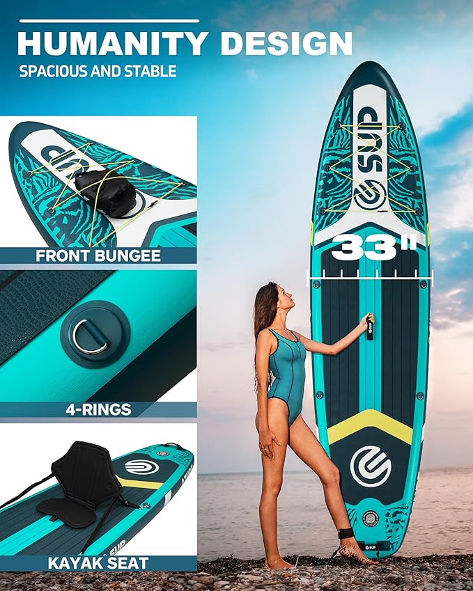 ESUP Inflatable Stand Up Paddle Board with Cup seat 33"/35" Wide Durable SUP, 11'/11'6" Stable Inflatable Paddle Boards for Adults & Youth of All Skill Levels