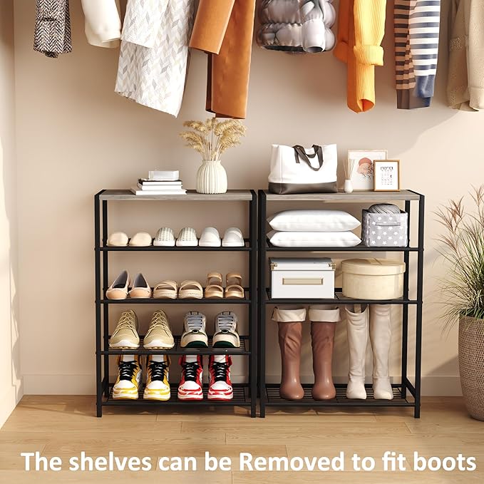 HOMEFORT 5 Tiers Shoe Rack Organizer,23" Shoe Storage Shelf for Closet, Shoe Rack for Entryway, Each Tier Fits 3 Pairs, Shoe Stand with Metal Shelves and MDF Top Board, Washed Gray