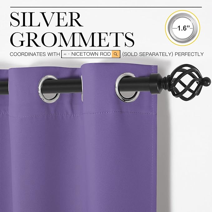 NICETOWN Lilac Purple Blackout Curtains 90" Long