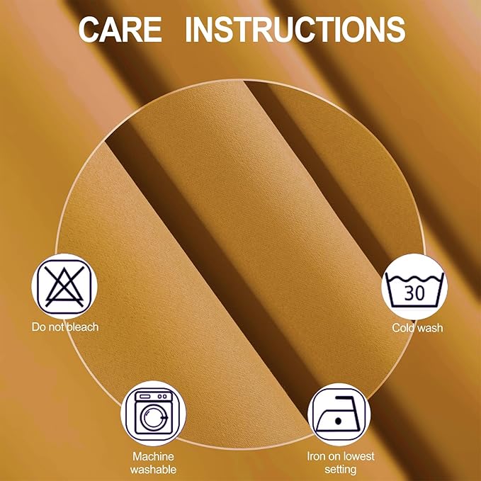 LEMOMO Mustard Yellow Blackout Curtains 52 x 63 Inch Length/Set of 2 Curtain