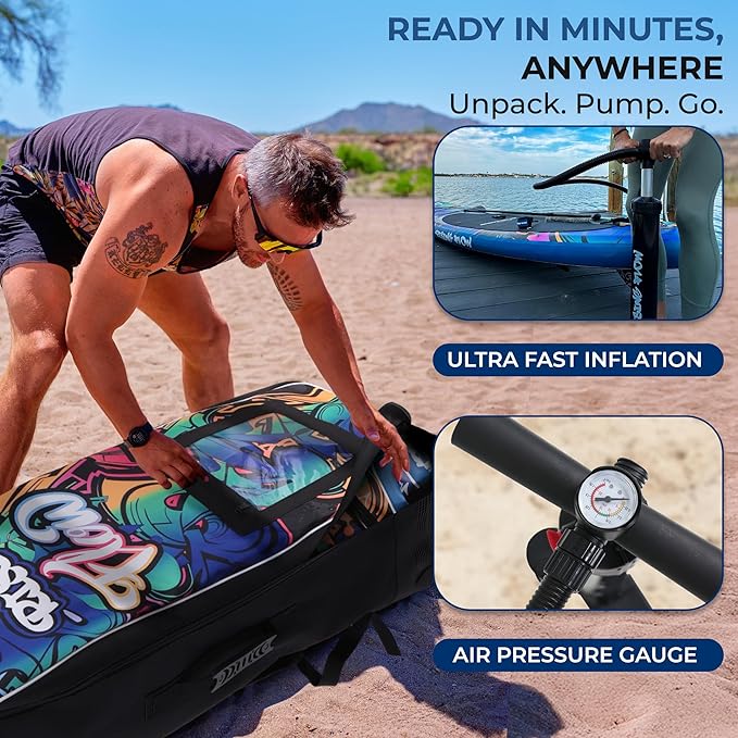 SereneLife Inflatable Stand Up Paddle Board with Premium SUP Accessories – Wide Stable Design with Non-Slip EVA Deck Pad for Adults and Youth of All Skill Levels, 350 lbs Capacity