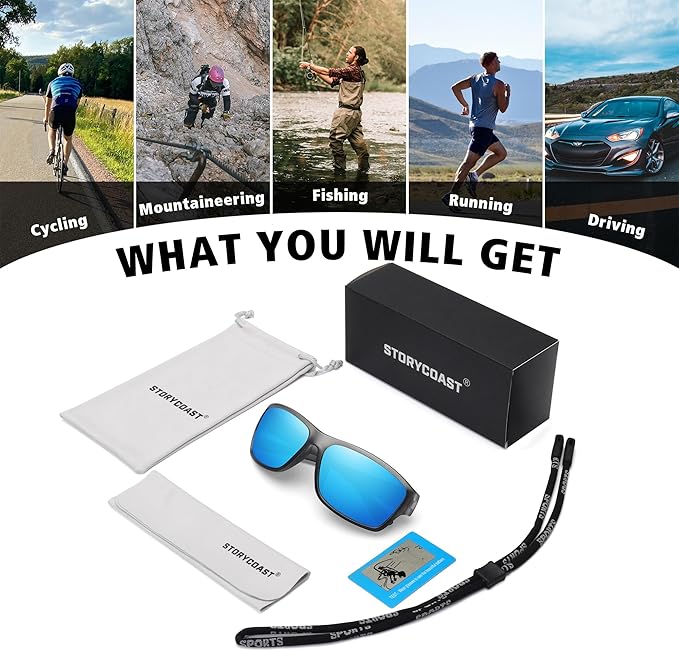 STORYCOAST Polarized Sports Sunglasses for Men Women Unbreakable Frame Cycling Fishing Driving