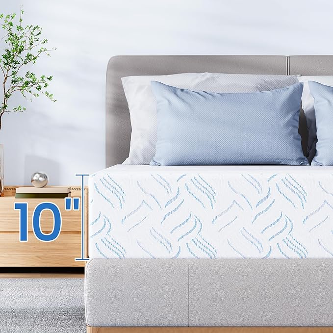 Full Size Memory Foam Mattress, 10 Inch Cooling Gel Bed in a Box, Foam Mattress with Removable Cover No Fiberglass, Support Cool Night Sleep & Pressure Relief, Made in USA, White(75"*54"*10")