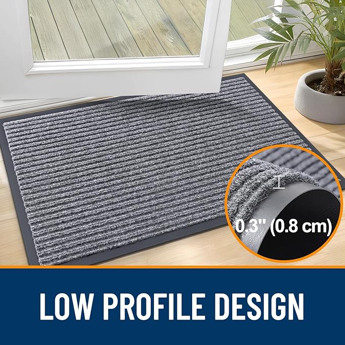 OLANLY Front Door Mat Indoor Outdoor Entrance, Waterproof Heavy Duty Doormat, Fade Resistant, Low Profile, Easy Clean Patio Porch Welcome Floor Mats for Entry, 29.5x17, Light Gray