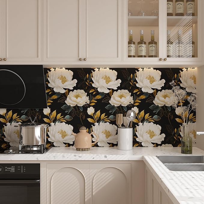 Extra Long Dark Floral Peel and Stick Wallpaper, 17.5In x 393In Vintage Big