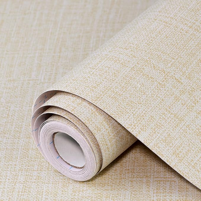 Beige Grasscloth Peel and Stick Wallpaper 17.3"x160" Faux Linen Textured