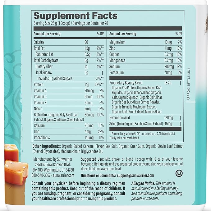 Vegan Collagen Protein Powder for Women Silica Plant Based Collagen Powder with Vegan Hair Skin and Nails Vitamins Non-GMO No Added Sugar Soy Dairy & Gluten Free (Salted Caramel, 20 Servings)