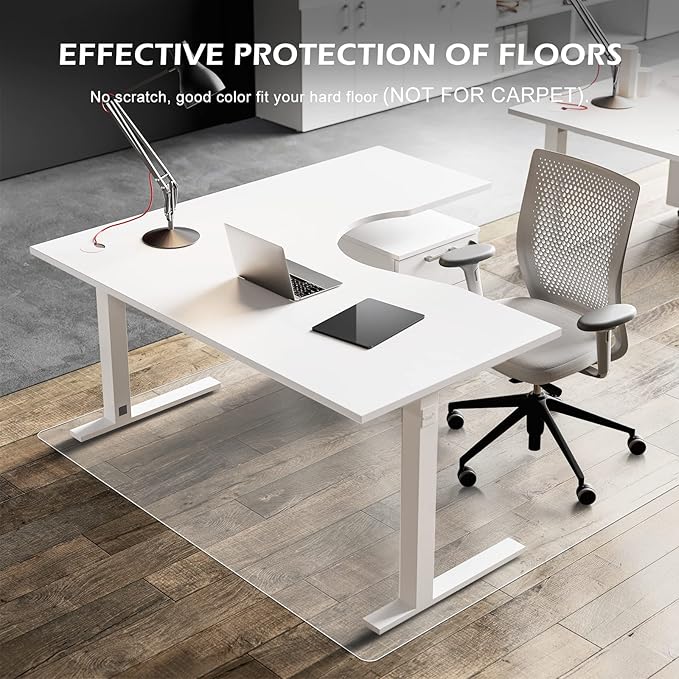 SALLOUS Office Chair Mat for Hard Floors, 63" x 51" Large Chair Mat for Hardwood Floors, Slip Resistant Floor Protector Desk Mat for Home, Waterproof Vinyl Floor Mat for Gaming Chairs (Clear)