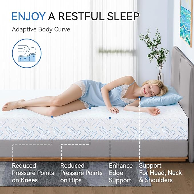 Queen Memory Foam Mattress, 10 Inch Cooling Gel Bed in a Box, Foam Mattress with Removable Cover No Fiberglass, Support Cool Night Sleep & Pressure Relief, Made in USA, White(80"*60"*10")