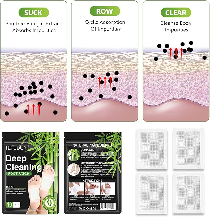 20PCS Foot Pads, Natural Bamboo Vinegar Ginger Powder Foot Pad for Foot Care, Deep Cleansing Foot Pads