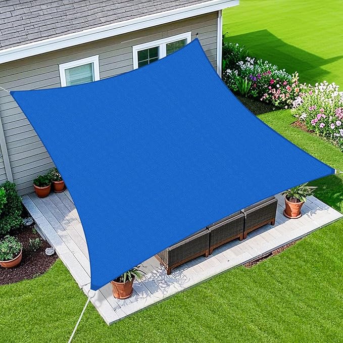 Amagenix Sun Shade Sail 9'X15' Curved Edge Outdoor Shade Canopy Blue Breathable 95% UV Block Shade Cloth for Patio Garden Backyard (We Make Custom Size)