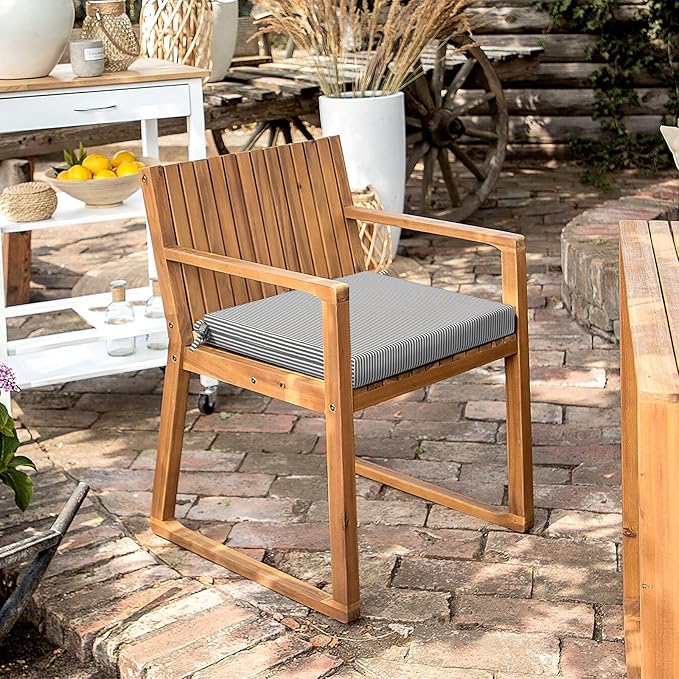 LVTXIII Outdoor Seat Cushions Seasonal Replacement Chair Cushions, Square Patio Chair Pads with Ties for Dining Chairs and Garden Furniture,18.5"x16"x2", 2 Pack, Strip Grey
