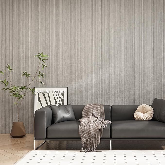 Mocha Brown Faux Grasscloth Wallpaper Peel and Stick Linen Textured 24"x394"