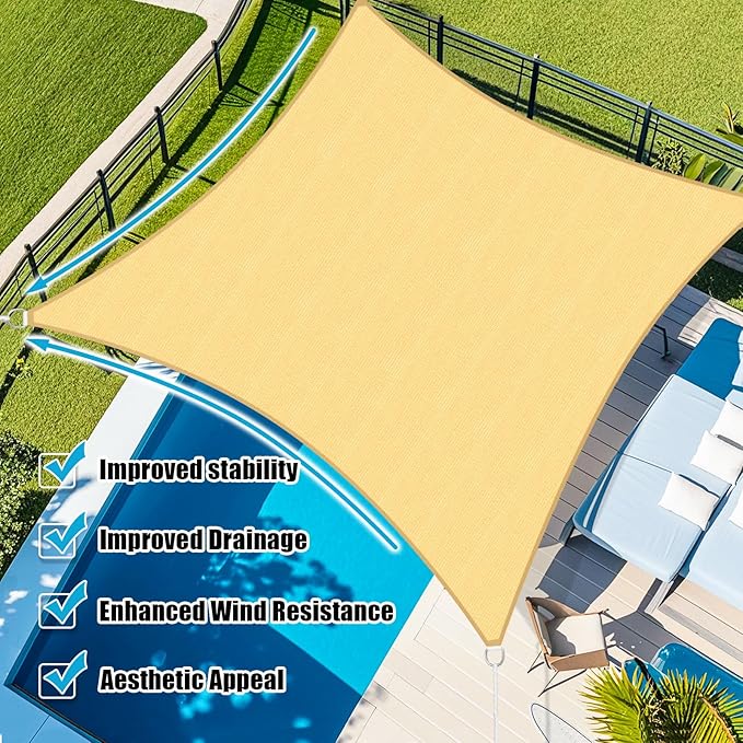 Amagenix Sun Shade Sail 6'X15' Curved Edge Outdoor Shade Canopy Sand Breathable 95% UV Block Shade Cloth for Patio Garden Backyard (We Make Custom Size)