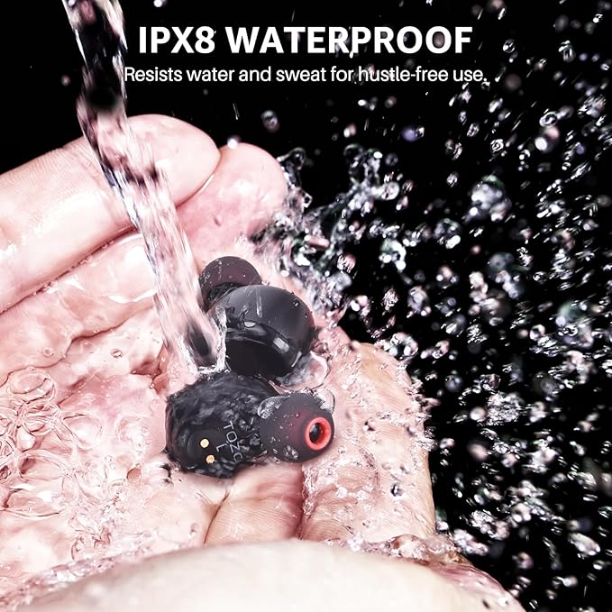 TOZO T6 Wireless Earbuds, IPX8 Waterproof Ear Buds, Stereo Bass Sound Bluetooth 5.3 Headphones in Ear, 50 Hours Playtime Earphones, Wireless Charging Case, Custom 32 EQ via APP