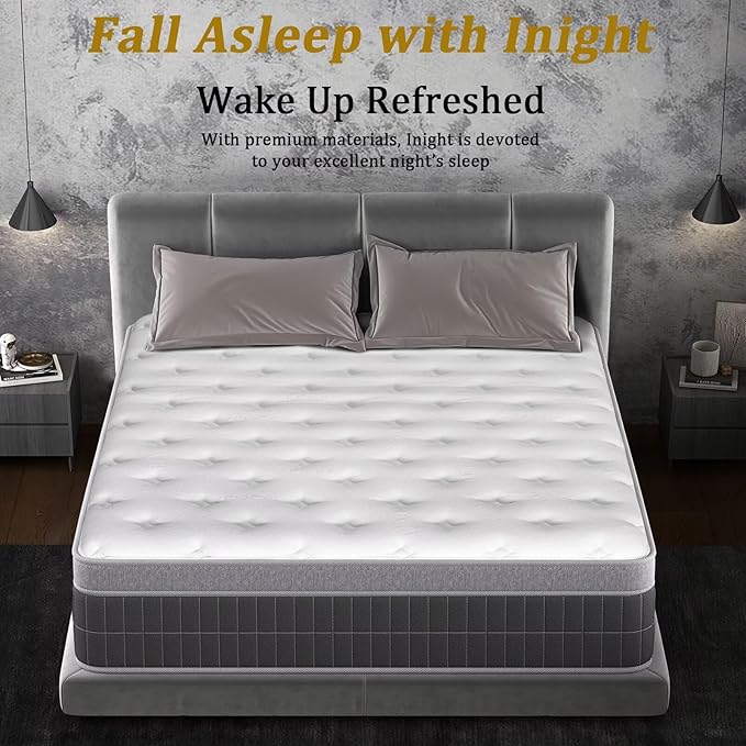 inight Full Mattress 12 Inch, Individual Wrapped Pocket Springs Zoned Hybrid Mattress with Gel Memory Foam, Ergonomic Pressure Relief, Enhanced Edge Support, Breathable Comfort Night, 365-Night Trial
