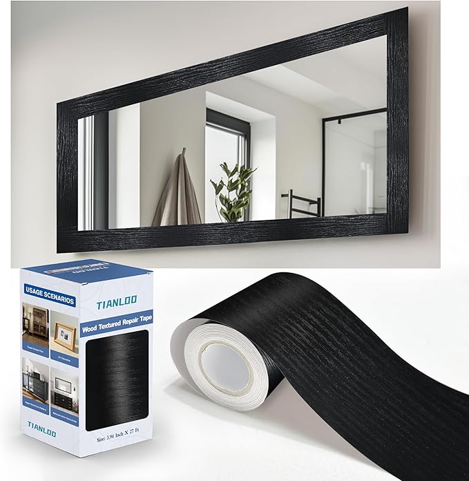 TIANLDD 27 FT Wood Grain Wallpaper Border, Removable Waterproof Mirror Border