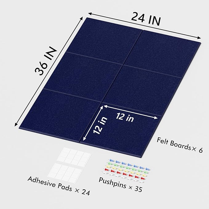 Neatsure Large Cork Board for Wall, 6 Panels Felt Tiles Tack Push Pin Board for