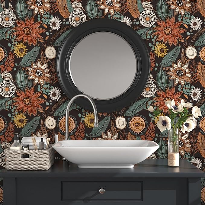 Laatse Boho Wallpaper Peel and Stick, Vintage Floral Contact Paper 17.5" x