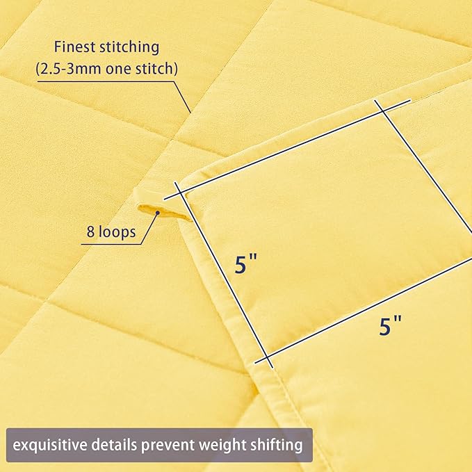 yescool Weighted Blanket for Adults (25 lbs, 60" x 80", Yellow) Cooling Heavy Blanket for Sleeping Perfect for 240-260 lbs, Queen Size Breathable Blanket with Premium Glass Bead, Machine Washable