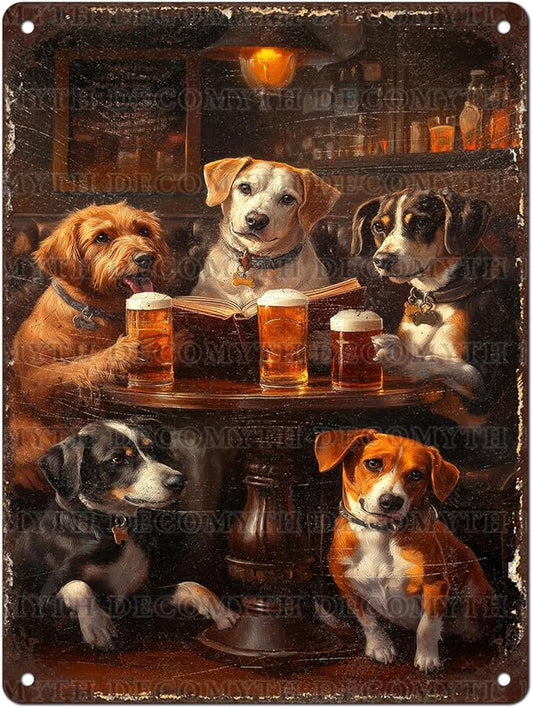 Vintage Dogs Tin Sign Retro Beer Metal Poster Funny Dog Lovers Wall Art Wall Decor for Kitchen Man Cave Shop Bar 12 * 16inch