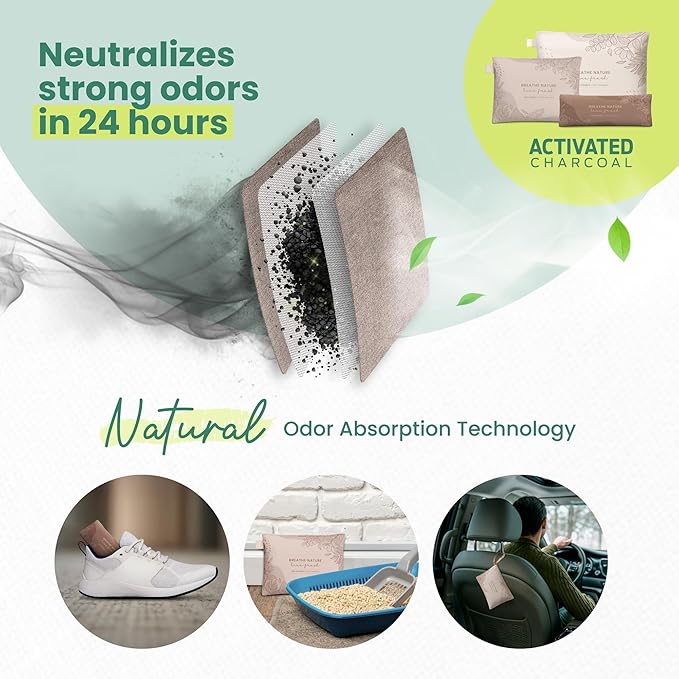Roonin Activated Charcoal Odor Absorber - Bamboo Charcoal Air Purifying Bag - Activated Charcoal Bags Odor Absorber Packets - Home Deodorizer Odor Eliminator (5-pack)
