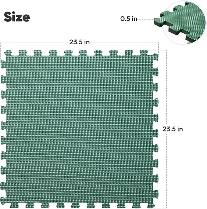 Home Gym Mat, Puzzle Exercise Mat, EVA Interlocking Foam Floor Tiles for Home Workout Equipment and Kids' Play Areas - Blue, 24 in x 24 in x ½ in - (Green, 12 Pack (48 SQ FT))