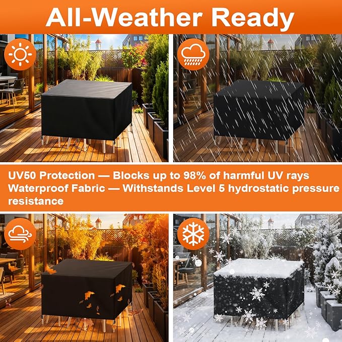 Patio Furniture Cover Rectangle 56"(L) x 44"(W) x 32"(H), Custom Heavy Duty 420D Waterproof Outdoor Cover with Drawstring & Buckles for Table Chair Garden, Black