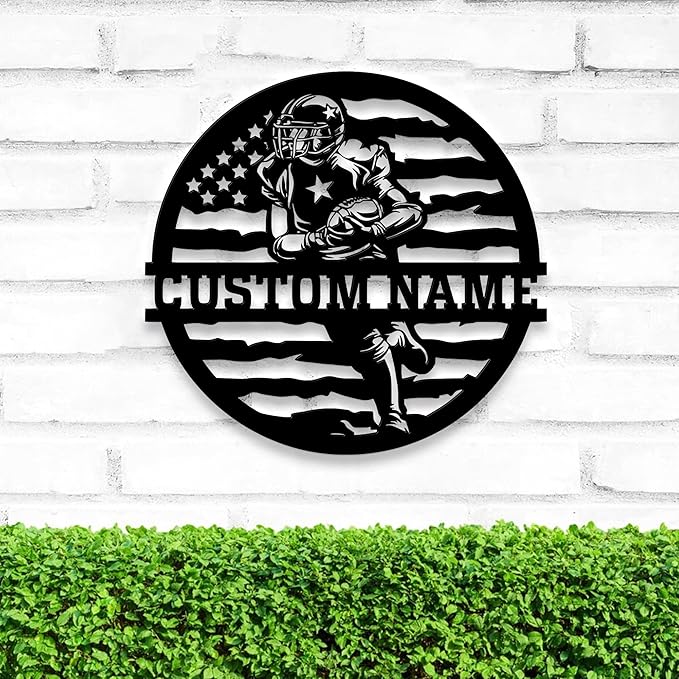 Personalized Football Metal Wall Art LED Light, American Sign, Wall Decor, Birthday Xmas Gift