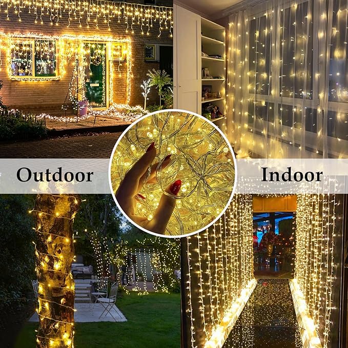 115FT 300LED Warm White Christmas String Fairy Lights Indoor/Outdoor, Waterproof with 8 Modes, Clear Wire Plug in Twinkle Light for Outside Garden Bedroom Christmas Tree Decorations