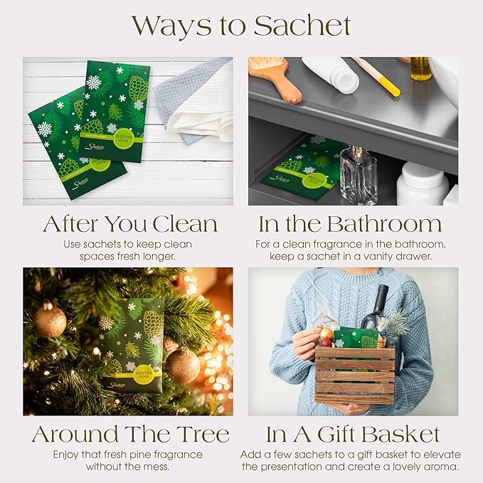 Winter Pine Scented Sachets Pack of 3, Long-Lasting Scented Bags, Home Fragrance, Air Freshener & Deodorizer for Closet, Room, Drawer, or Cars, Made in USA