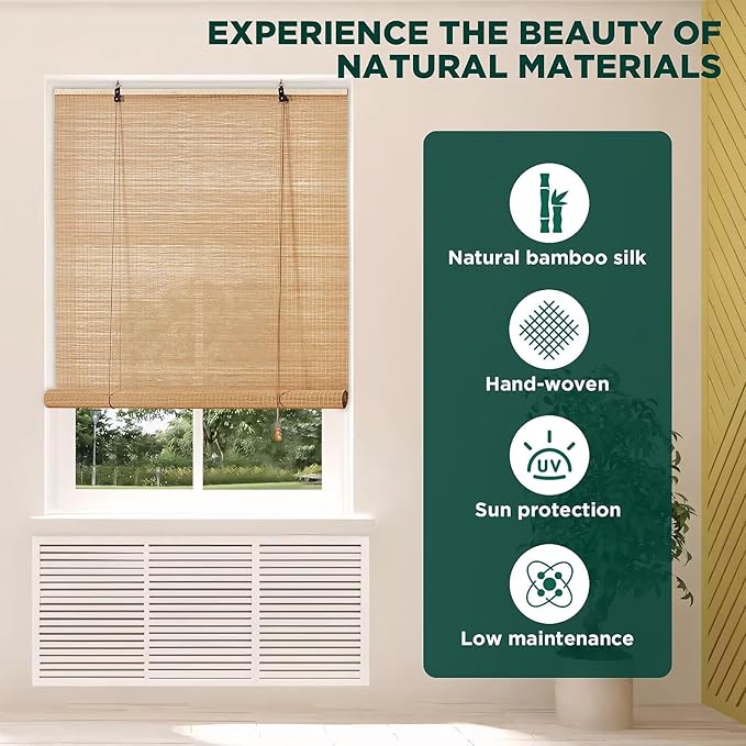 Bamboo Blinds for Interior Windows, Custom Roller Shades for Indoor Window and